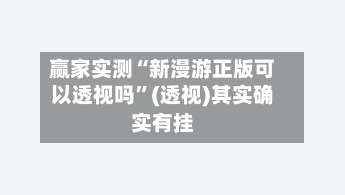 赢家实测“新漫游正版可以透视吗	”(透视)其实确实有挂-第1张图片
